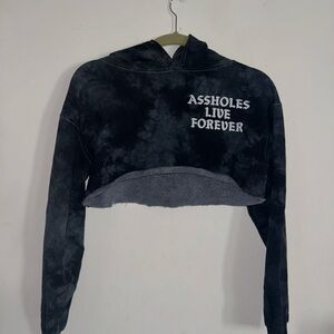 Black Tie-Dye Cropped Hoodie